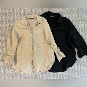 Zara linen button up shirts - black and tan